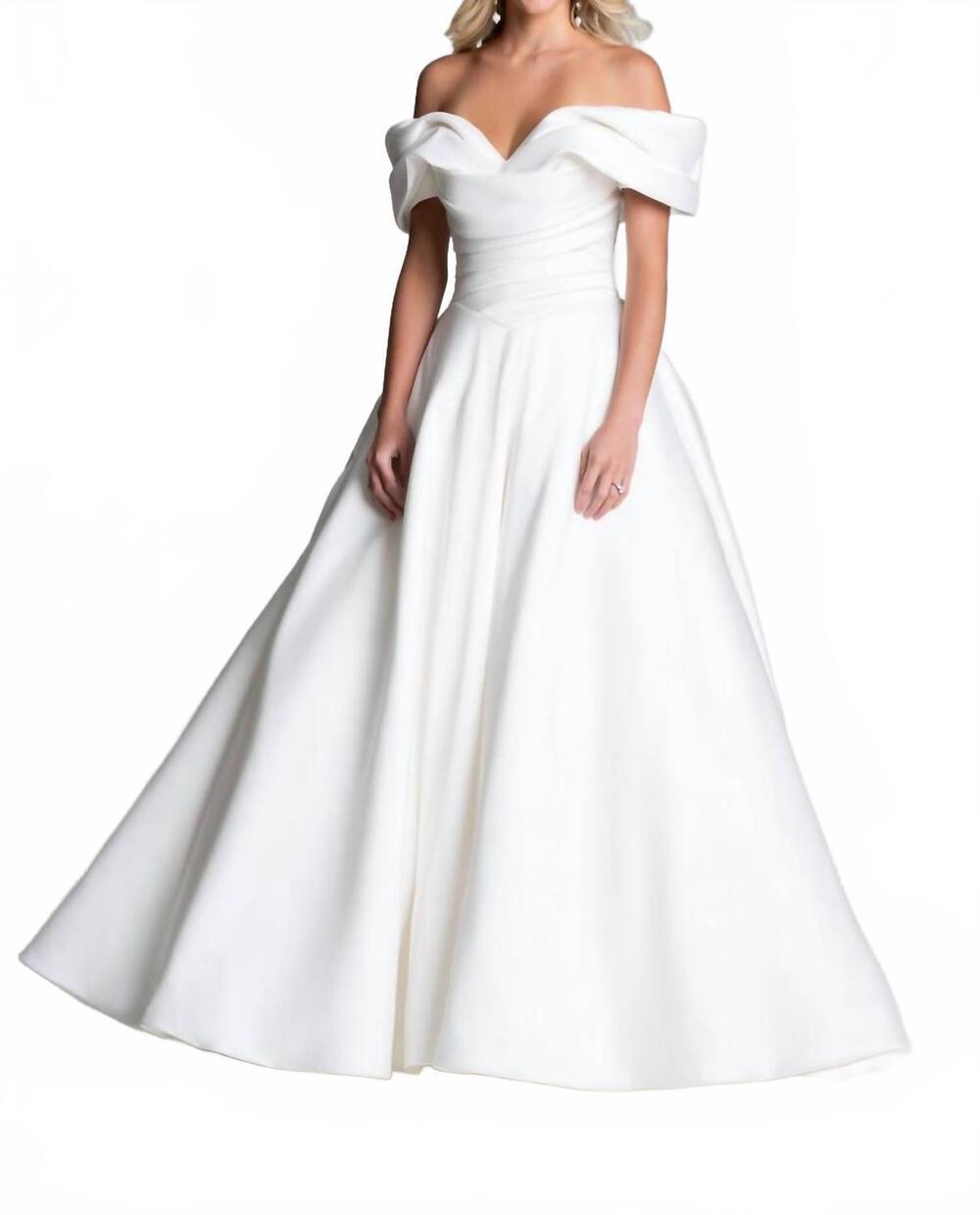 NEW ALLURE BRIDALS elegant off-the-shoulder ballgown-style wedding dress in ivor